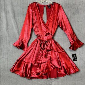 Alexa B Nites Womens Red Faux Satin Cocktail Party Dress Ruffled Hemline Sz 12
